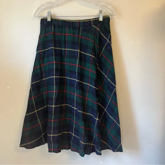 Vintage Eccobay Moody Green Holiday Plaid Wool Blend Skirt - Picture 1 of 10